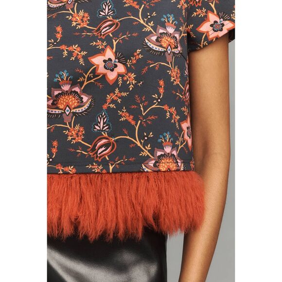 Dolan Left Coast Anthropologie Printed Faux Fur Floral Top Size M - Picture 4 of 7